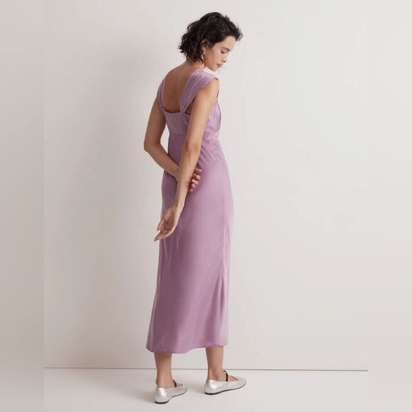 Madewell Square Neck Midi Dress Lilac Satin sleeveless adjustable size 6 new NWT - Picture 3 of 16